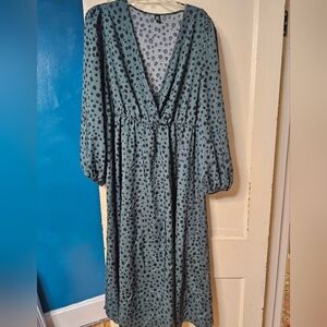 SHEIN Green Polka Dot Long Sleeve Dress